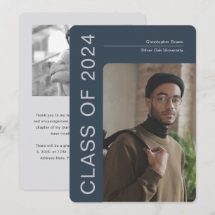 Minimalist Blue, Class of 2024, Modern Graduation Announcement