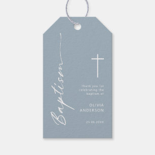 Minimalist Blue Colour Baptism thank you tag