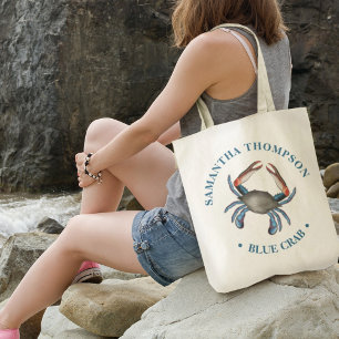 Minimalist Blue Crab Simple Nautical Blue Crab Tote Bag