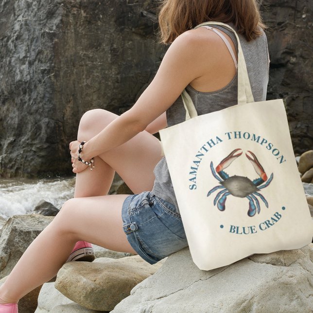 Minimalist Blue Crab Simple Nautical Blue Crab Tote Bag (Creator Uploaded)