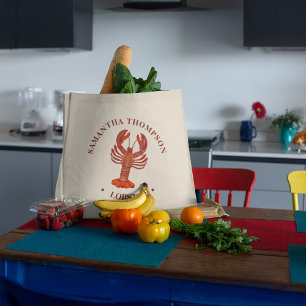 Minimalist Blue Crab Simple Nautical Red Lobster Large Tote Bag