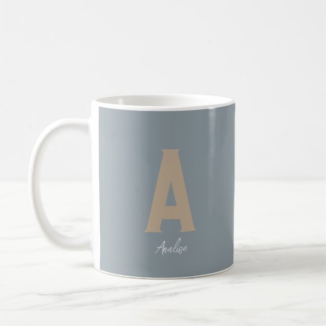 Minimalist Blue Custom Monogram Coffee Mug (Left)