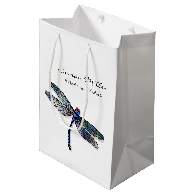 Minimalist Blue Dragonfly Medium Gift Bag (Front Angled)