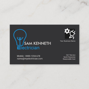 Minimalist Blue Electrician Bulb Electrical Business Card