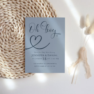 Minimalist Blue Elegant Heart Oh Boy Baby Shower Invitation