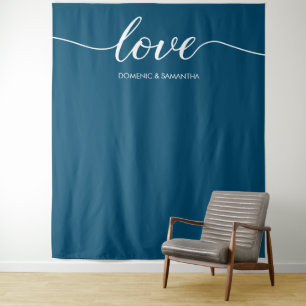 Minimalist Blue Elegant Love Wedding backdrop Tapestry