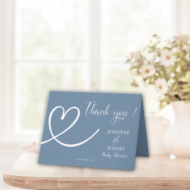 Minimalist Blue Elegant Modern Baby Shower Thank You Card (Creator Uploaded)