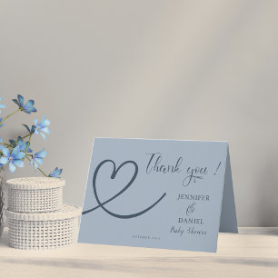 Minimalist Blue Elegant Modern Oh Baby Shower Thank You Card