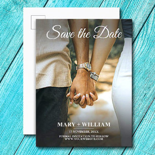 Minimalist blue fall photo wedding Save The Date Announcement Postcard