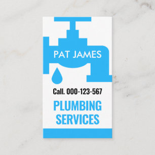 Minimalist Blue Faucet Plumbing Business Card