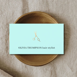 Minimalist Blue Faux Gold Scissors Hair Stylist Business Card