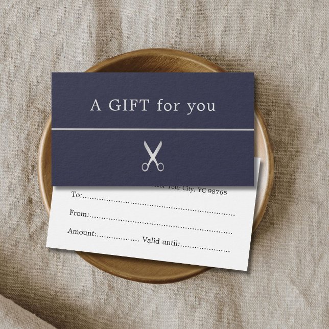 Minimalist Blue Faux Silver Line Scissor Gift Card (Creator Uploaded)