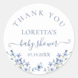 Minimalist Blue Floral Baby Shower Thank You Classic Round Sticker