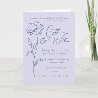Minimalist Blue Floral Line Art, Elegant Botanical Card