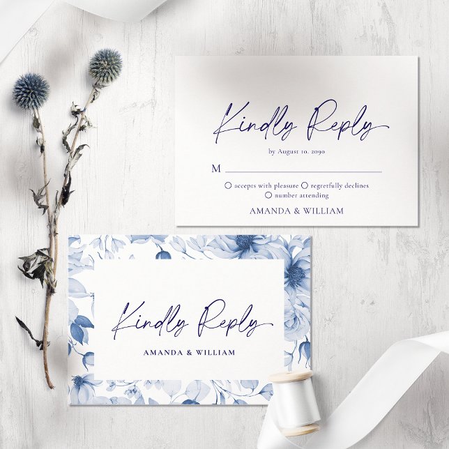Minimalist Blue Floral RSVP Card – Kindly Reply (Creator Uploaded)