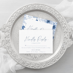 Minimalist Blue Floral RSVP Card – Kindly Reply