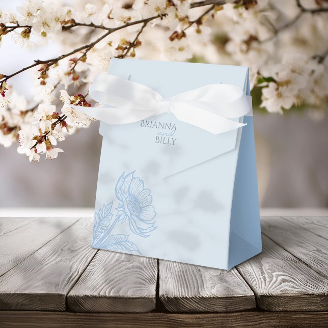Minimalist Blue Floral Wedding Favor Boxes (Creator Uploaded)