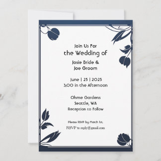 Minimalist blue floral wedding invitation