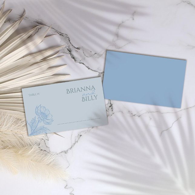 Minimalist Blue Floral Wedding Place Card (Creator Uploaded)