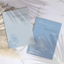 Minimalist Blue Floral Wedding Thank You Card