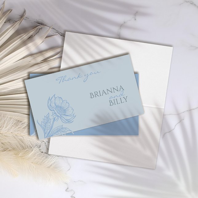 Minimalist Blue Floral Wedding Thank You Card (Creator Uploaded)