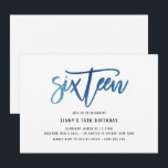 Minimalist Blue Foil 16th Birthday Invitation<br><div class="desc">This 16th birthday party invitation features an eye catching blue foil 'sixteen' text. Please note that the blue foil is a texture only, not real foil. For more advanced customisation of this design, e.g. changing layout, font or text size please click the "CUSTOMIZE" button above. Please contact me for any...</div>