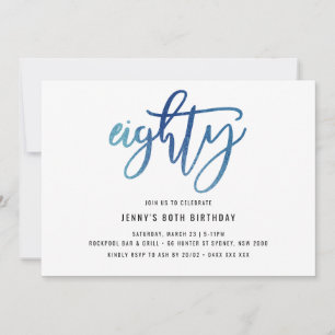 Minimalist Blue Foil 80th Birthday Invitation