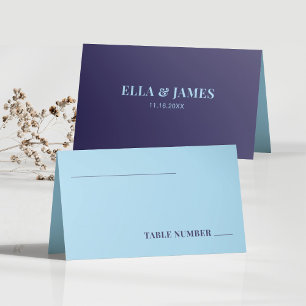 Minimalist Blue Folded Wedding Table Number Place Card