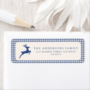 Minimalist Blue Gingham Plaid Deer Return Address Label