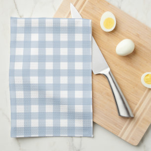 Minimalist Blue Gingham Plaid Pattern Tea Towel