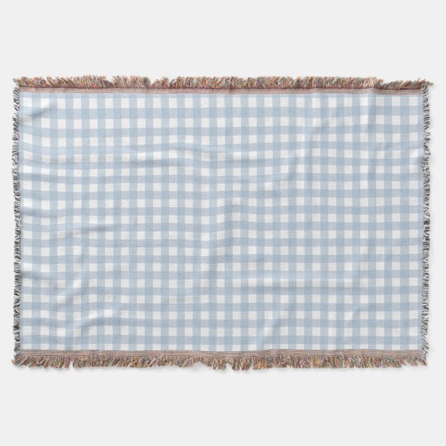 Minimalist Blue Gingham Plaid Pattern Throw Blanket (Front)