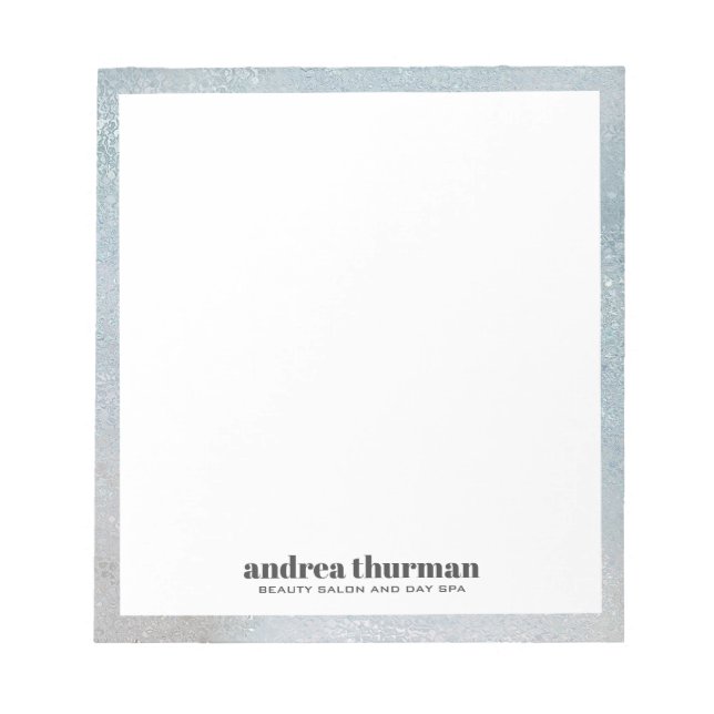 Minimalist Blue glass pearly iridescent border Notepad (Front)