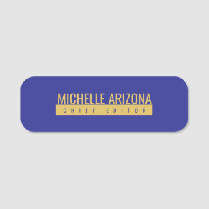 Minimalist Blue & Gold Color Professional Modern Name Tag