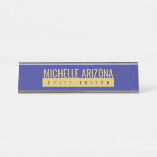 Minimalist Blue & Gold Colour Professional Modern Desk Name Plate