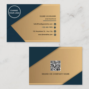 Minimalist Blue & Gold Company Logo QR Code Business Card