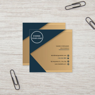 Minimalist Blue & Gold Company Logo QR Code Square Business Card