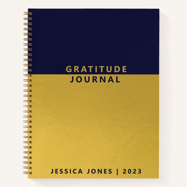 Minimalist Blue Gold Foil Name Gratitude Journal (Front)