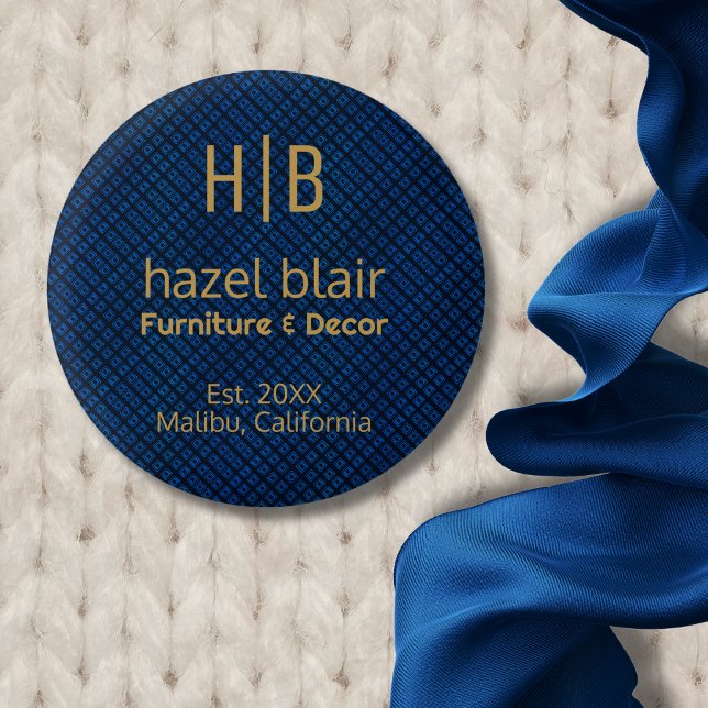 Minimalist Blue Gold Monogram Business Logo 3 Cm Round Badge (Creator Uploaded)