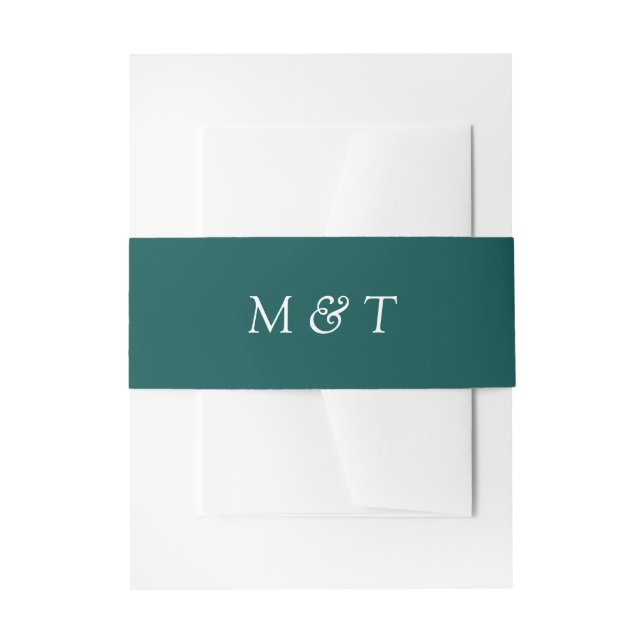 Minimalist Blue Green with White Monograms Wedding Invitation Belly Band (Front Example)