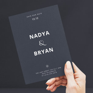 Minimalist Blue Grey QR Code Winter Wedding Invitation