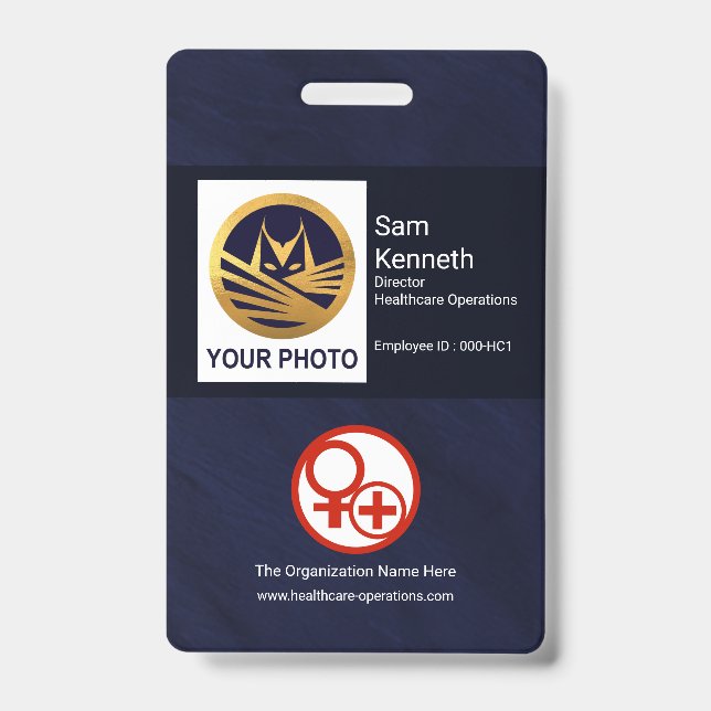 Minimalist Blue Grunge Photo Template Healthcare ID Badge (Front)