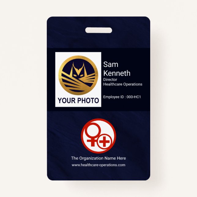 Minimalist Blue Grunge Photo Template Healthcare ID Badge (Front)