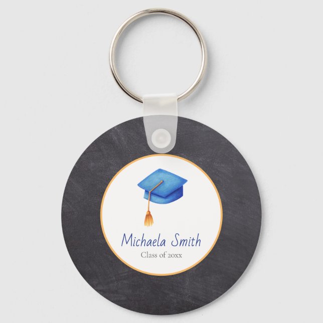 Minimalist Blue High School Graduation Keychain (Front)