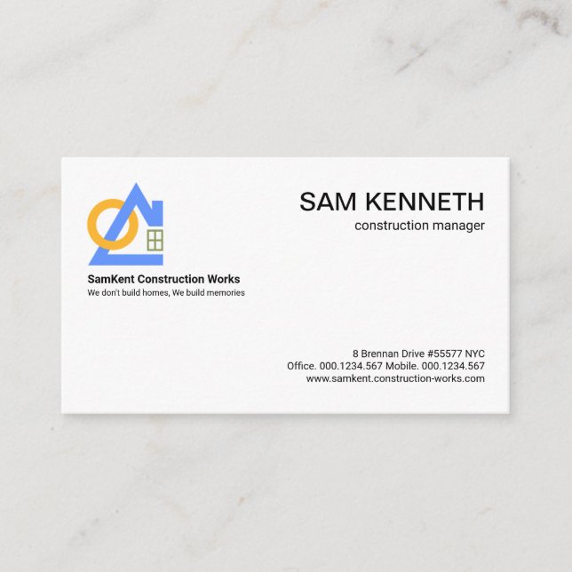 Minimalist Blue Home Rising Sun Construction Business Card (Front)
