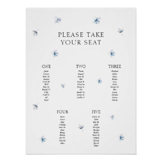 Minimalist Blue Hydrangea Table Plan Poster