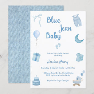 Minimalist Blue Jean Baby Denim Baby Shower Invitation