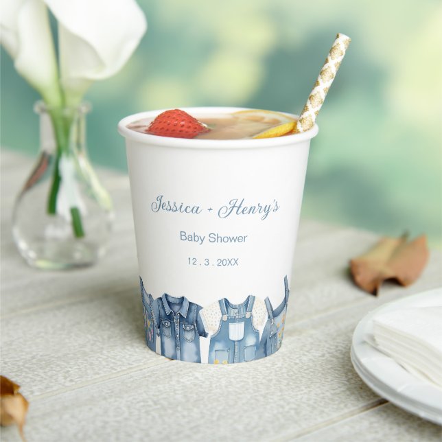 Minimalist Blue Jean Baby Shower Denim Paper Cups (Insitu)