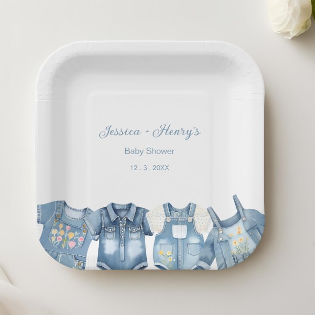 Minimalist Blue Jean Baby Shower Denim Paper Plate (Creator Uploaded)