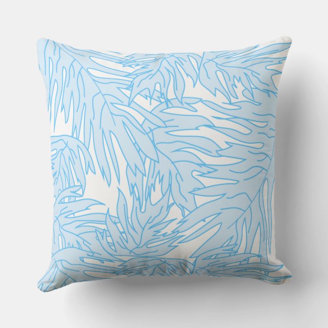 Minimalist Blue Leaf Throw Pillow (Back)