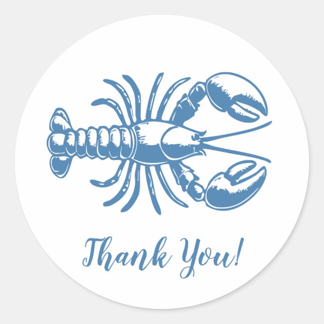 Minimalist Blue Lobster Coastal Thank You Classic Round Sticker (Front)